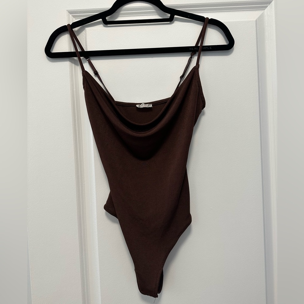 free people brown cowlneck body suit
